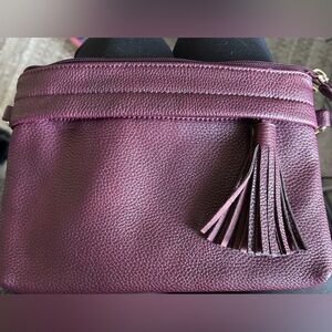 Sole Society Burgundy Pebbled Leather Tassel Wristlet